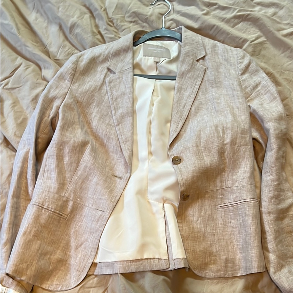 Banana Republic Tan Blazer Linen-Blend Notched Lapels